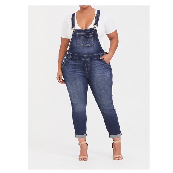 torrid Denim - TORRID-CROP OVERALL - VINTAGE STRETCH DARK WASH